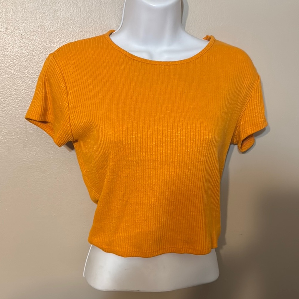 Womens Liz & sara Orange Fitted Crop Top with Crew Neck size XL